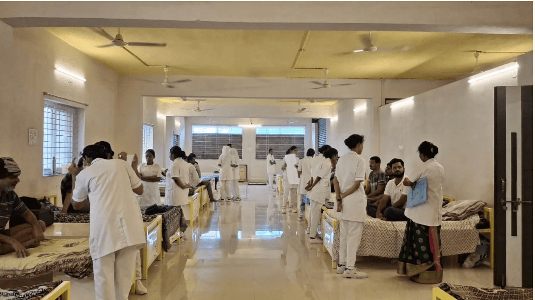 Window view of lush green surroundings at Bharosa Care Centre